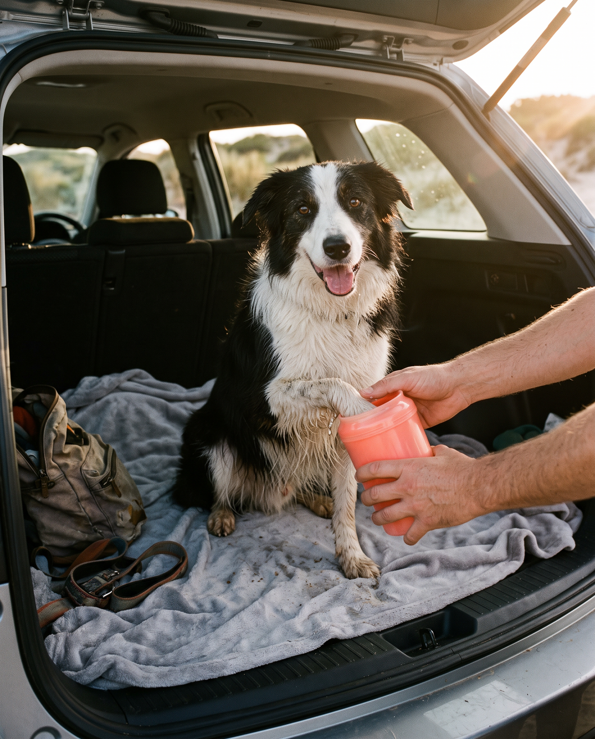 Rinse sandy paws before they get in the car